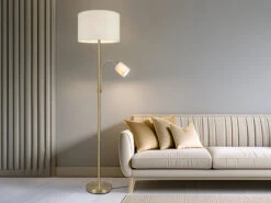 Trio Leuchten Stehleuchte HOTEL Messing Mit Leselampe, Stoffschirm Creme, Höhe 170cm