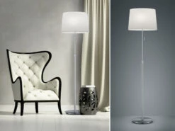 Trio Leuchten Stehleuchte LYON Silber Mit Stoffschirm Weiß, Höhe 138-180cm Verstellbar