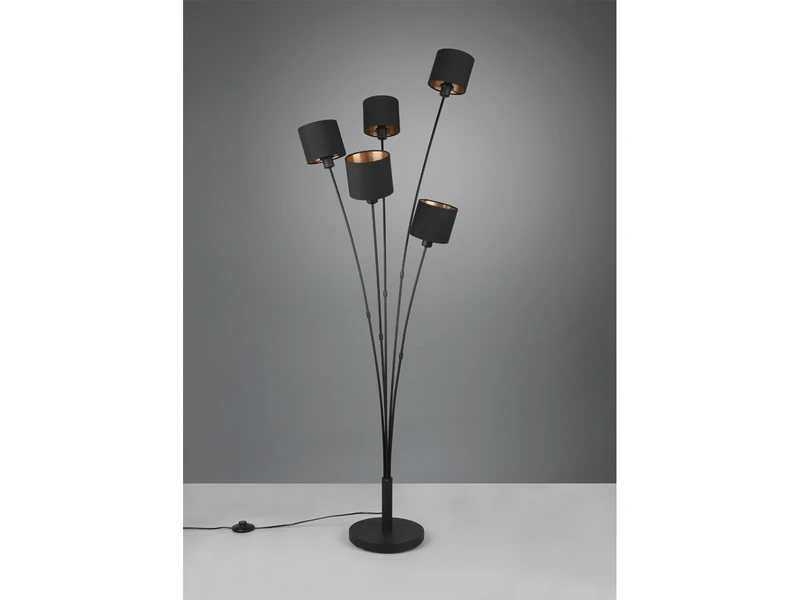 Reality Leuchten Stehleuchte TOMMY 5 Flammig Metall, Stoffschirm Schwarz Gold, Höhe 163cm 5 Reality Leuchten Stehleuchte TOMMY 5 Flammig Metall, Stoffschirm Schwarz Gold, Höhe 163cm – Bild 5