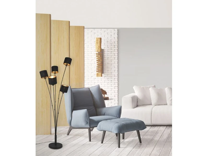 Reality Leuchten Stehleuchte TOMMY 5 Flammig Metall, Stoffschirm Schwarz Gold, Höhe 163cm 8 Reality Leuchten Stehleuchte TOMMY 5 Flammig Metall, Stoffschirm Schwarz Gold, Höhe 163cm – Bild 8