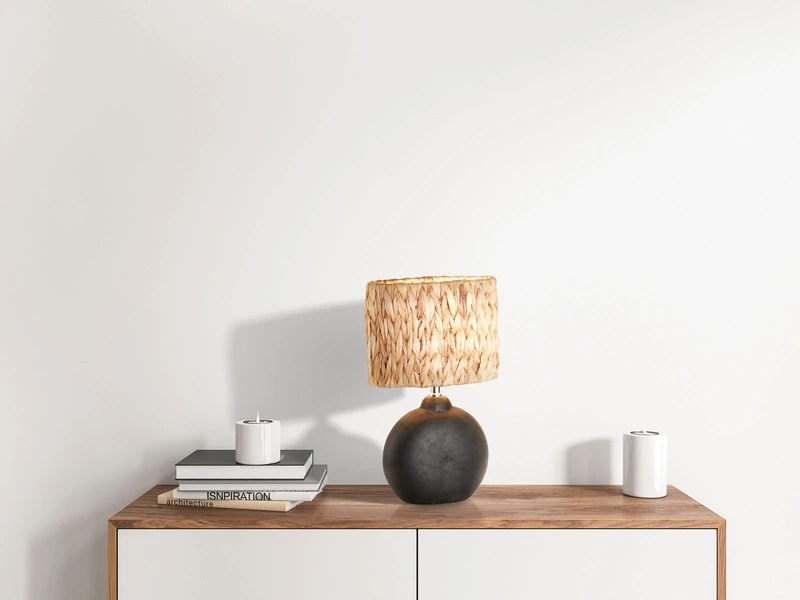 Fischer & Honsel Tischlampe HYAZINTHE Höhe 38,5cm Keramikfuß Schwarz Mit Lampenschirm Aus Seegras 6 Fischer & Honsel Tischlampe HYAZINTHE Höhe 38,5cm Keramikfuß Schwarz Mit Lampenschirm Aus Seegras – Bild 6