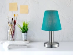 Trio Leuchten Tischlampe MATS II Stoff Lampenschirm Türkis Mit Touchfunktion EIN/AUS 24 Cm