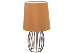 Globo Tischleuchte AKIN Mit Braunem Stoffschirm Und LED, Metallgitter Braun