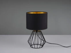 Reality Leuchten Tischleuchte CHUCK Mit Gitterkorpus Und Stoffschirm In Schwarz/Gold Ø20cm -Licht Welt Geschaft tischleuchte chuck mit gitterkorpus und stoffschir 4