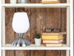 Reality Leuchten Tischleuchte CUP II, Glasschirm Weiß Sockel Silber - Touchfunktion, Ø12cm -Licht Welt Geschaft tischleuchte cup ii glasschirm weiss sockel silber 2