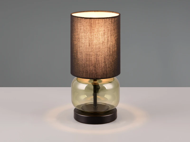 Trio Leuchten Tischleuchte ELIO Mit Glasfuß Grün Und Stoffschirm Schwarz, Höhe 28cm 3 Trio Leuchten Tischleuchte ELIO Mit Glasfuß Grün Und Stoffschirm Schwarz, Höhe 28cm – Bild 3