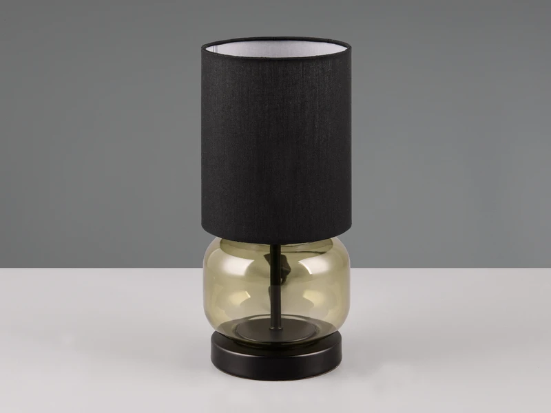 Trio Leuchten Tischleuchte ELIO Mit Glasfuß Grün Und Stoffschirm Schwarz, Höhe 28cm 5 Trio Leuchten Tischleuchte ELIO Mit Glasfuß Grün Und Stoffschirm Schwarz, Höhe 28cm – Bild 5