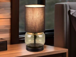 Trio Leuchten Tischleuchte ELIO Mit Glasfuß Grün Und Stoffschirm Schwarz, Höhe 28cm 14 Trio Leuchten Tischleuchte ELIO Mit Glasfuß Grün Und Stoffschirm Schwarz, Höhe 28cm -Licht Welt Geschaft tischleuchte elio mit glasfuss gruen und stoffschi 6