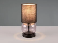 Trio Leuchten Tischleuchte ELIO Mit Glasfuß Rauchglas Und Stoffschirm Schwarz, Höhe 28cm -Licht Welt Geschaft tischleuchte elio mit glasfuss rauchglas und stoff 2
