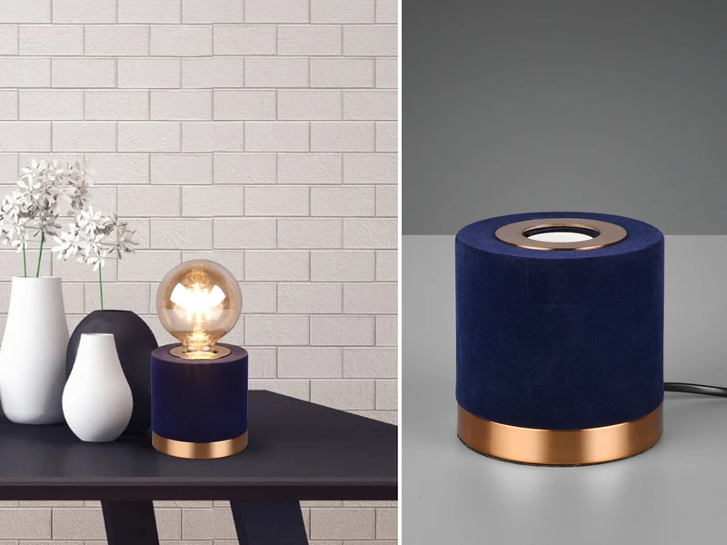 Reality Leuchten Tischleuchte JUDY Samt Blau/Messing Retro Style - Ø 11cm, Höhe 11cm 1 Reality Leuchten Tischleuchte JUDY Samt Blau/Messing Retro Style - Ø 11cm, Höhe 11cm