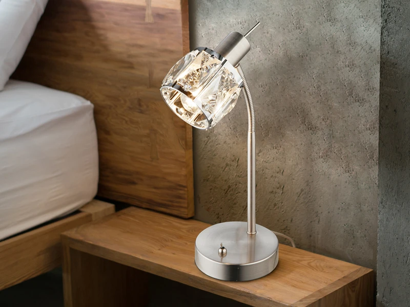 Globo Tischleuchte KRIS Mit Glaskristallen Und Flexarm Silber Matt, Höhe 28cm 1 Globo Tischleuchte KRIS Mit Glaskristallen Und Flexarm Silber Matt, Höhe 28cm