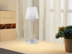 Trio Leuchten Tischleuchte LUIS II, Glasschirm Weiß Sockel Silber - Touchfunktion, Ø12cm -Licht Welt Geschaft tischleuchte luis ii glasschirm weiss sockel silbe 4