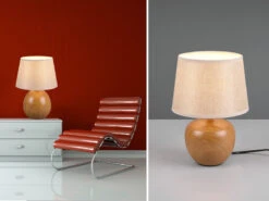 Reality Leuchten Tischleuchte LUXOR Keramik Holzoptik Mit Stoffschirm Beige, Höhe 35cm