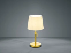 Trio Leuchten Tischleuchte LYON Messing Mit Stoffschirm Weiß, Höhe 45-56cm Verstellbar