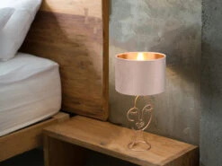 Reality Leuchten Tischleuchte MARY Lampenschirm Samt In Beige Gold, Höhe 46cm