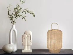 Fischer & Honsel Tischleuchte NATURE, Laterne Aus Holz & Korbgeflecht, 28,5cm Klein