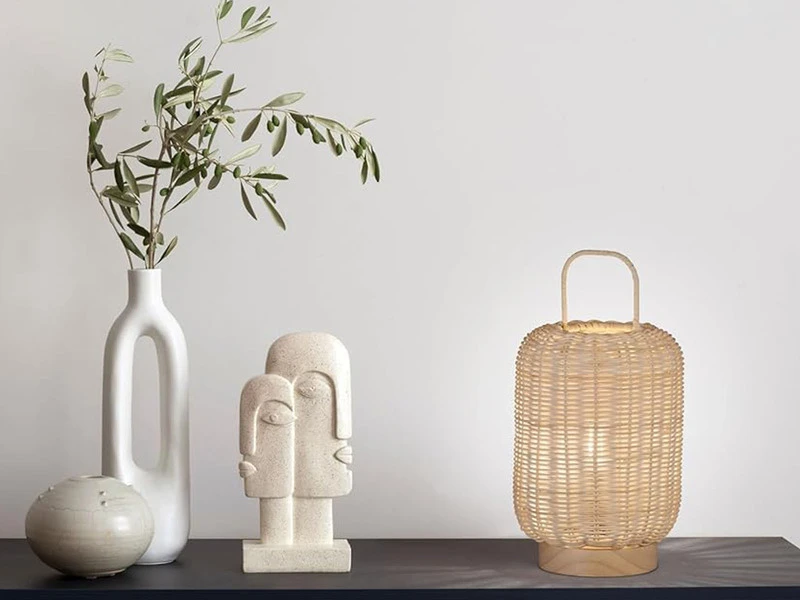 Fischer & Honsel Tischleuchte NATURE, Laterne Aus Holz & Korbgeflecht, 28,5cm Klein 1 Fischer & Honsel Tischleuchte NATURE, Laterne Aus Holz & Korbgeflecht, 28,5cm Klein