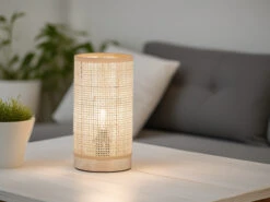 Fischer & Honsel Tischleuchte NATURE Zylinder Holz & Korbgeflecht, 25cm Klein