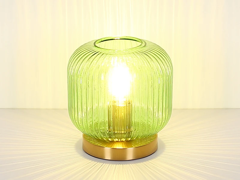 Globo Tischleuchte NORMY Aus Rillenglas Grün Messing, Ø 20cm 3 Globo Tischleuchte NORMY Aus Rillenglas Grün Messing, Ø 20cm – Bild 3