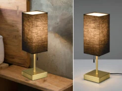 Reality Leuchten Tischleuchte OLE Messing & Stoffschirm Schwarz USB-Ladestationen Höhe 35cm