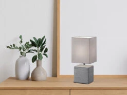 Reality Leuchten Tischleuchte PING Keramik & Stoff Lampenschirm Grau, Höhe 29cm