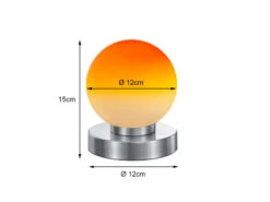 Reality Leuchten Tischleuchte PRINZ II, Glasschirm Orange Sockel Silber - Touchfunktion, Ø12cm -Licht Welt Geschaft tischleuchte prinz ii glasschirm orange sockel sil 3