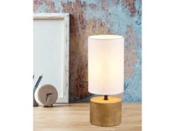 Reality Leuchten Tischleuchte WOODY Holzfuß Mit Stoffschirm In Weiß Ø12cm Höhe 30cm -Licht Welt Geschaft tischleuchte woody holzfuss mit stoffschirm in wei 5