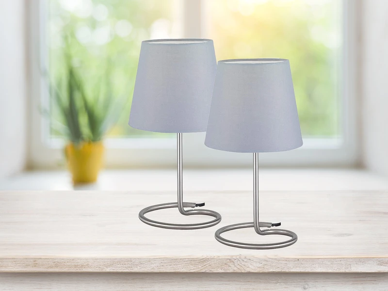 Reality Leuchten Tischleuchten 2er SET TWIN Silber Matt Stoffschirm Grau Ø18cm Höhe 33cm 2 Reality Leuchten Tischleuchten 2er SET TWIN Silber Matt Stoffschirm Grau Ø18cm Höhe 33cm – Bild 2