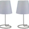 Reality Leuchten Tischleuchten 2er SET TWIN Silber Matt Stoffschirm Grau Ø18cm Höhe 33cm