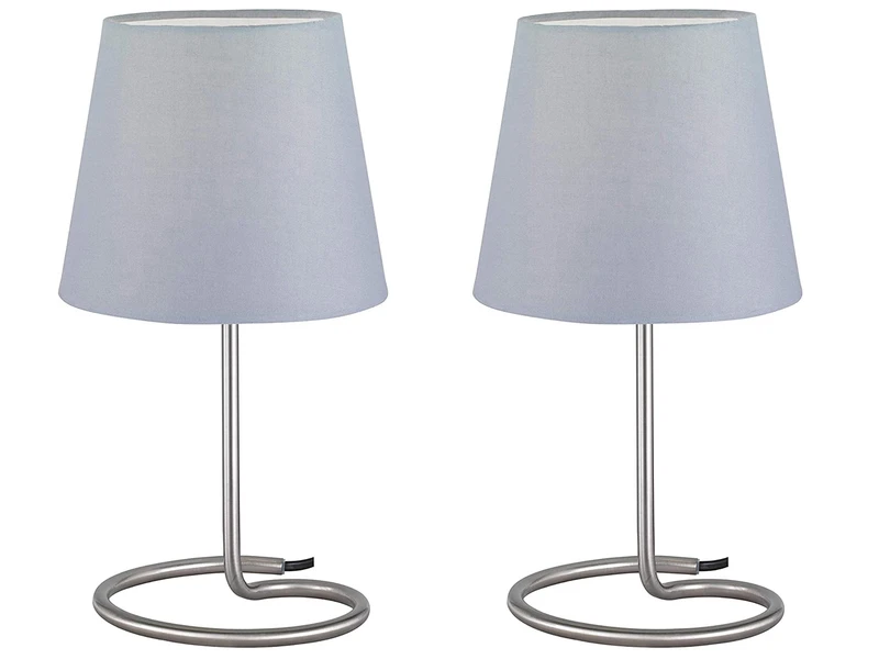 Reality Leuchten Tischleuchten 2er SET TWIN Silber Matt Stoffschirm Grau Ø18cm Höhe 33cm 1 Reality Leuchten Tischleuchten 2er SET TWIN Silber Matt Stoffschirm Grau Ø18cm Höhe 33cm
