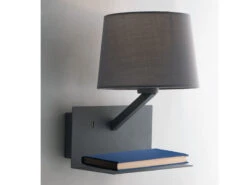 ECO-LIGHT Wandlampe CIAK Grau Mit Stoff Lampenschirm, USB Lampe Mit Ladefunktion & Ablage