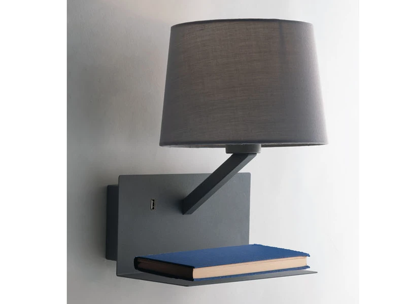 ECO-LIGHT Wandlampe CIAK Grau Mit Stoff Lampenschirm, USB Lampe Mit Ladefunktion & Ablage 1 ECO-LIGHT Wandlampe CIAK Grau Mit Stoff Lampenschirm, USB Lampe Mit Ladefunktion & Ablage