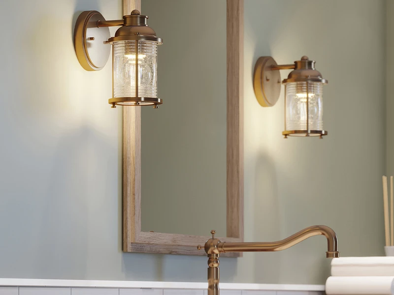 KICHLER Wandlaterne ASHLAND BAY In Messing Für Badezimmer & Wohnraum, Höhe 21cm 4 KICHLER Wandlaterne ASHLAND BAY In Messing Für Badezimmer & Wohnraum, Höhe 21cm – Bild 4