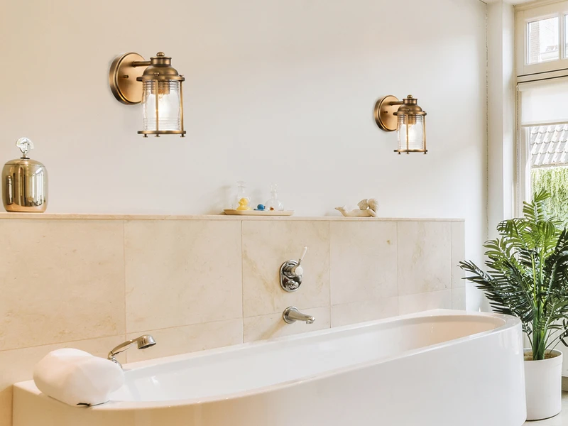 KICHLER Wandlaterne ASHLAND BAY In Messing Für Badezimmer & Wohnraum, Höhe 21cm 9 KICHLER Wandlaterne ASHLAND BAY In Messing Für Badezimmer & Wohnraum, Höhe 21cm – Bild 9