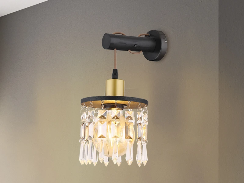 Globo Wandleuchte COMMA Mit Holz & Glaskristallen Schwarz Gold, Höhe 37cm 8 Globo Wandleuchte COMMA Mit Holz & Glaskristallen Schwarz Gold, Höhe 37cm – Bild 8