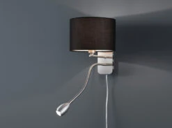 Trio Leuchten Wandleuchte HOTEL Mit LED Leselampe & Stecker, Stoffschirm Schwarz Ø20cm -Licht Welt Geschaft wandleuchte hotel mit led leselampe stecker stoffs 11