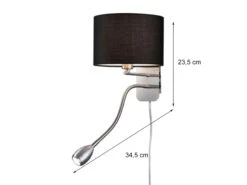 Trio Leuchten Wandleuchte HOTEL Mit LED Leselampe & Stecker, Stoffschirm Schwarz Ø20cm -Licht Welt Geschaft wandleuchte hotel mit led leselampe stecker stoffs 12