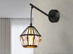 Globo Wandleuchte LOIS Mit Glaskristallen Metall Schwarz Gold, Höhe 25cm