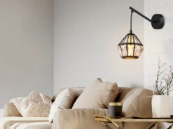 Globo Wandleuchte LOIS Mit Glaskristallen Metall Schwarz Gold, Höhe 25cm -Licht Welt Geschaft wandleuchte lois mit glaskristallen metall schwarz 5