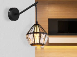 Globo Wandleuchte LOIS Mit Glaskristallen Metall Schwarz Gold, Höhe 25cm -Licht Welt Geschaft wandleuchte lois mit glaskristallen metall schwarz 8