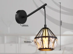 Globo Wandleuchte LOIS Mit Glaskristallen Metall Schwarz Gold, Höhe 25cm -Licht Welt Geschaft wandleuchte lois mit glaskristallen metall schwarz 9