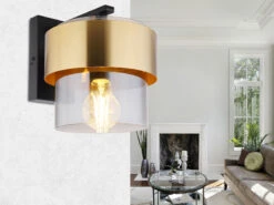 Globo Wandleuchte MILLEY Mit Rauchglas Lampenschirm Ø18cm, Messingring