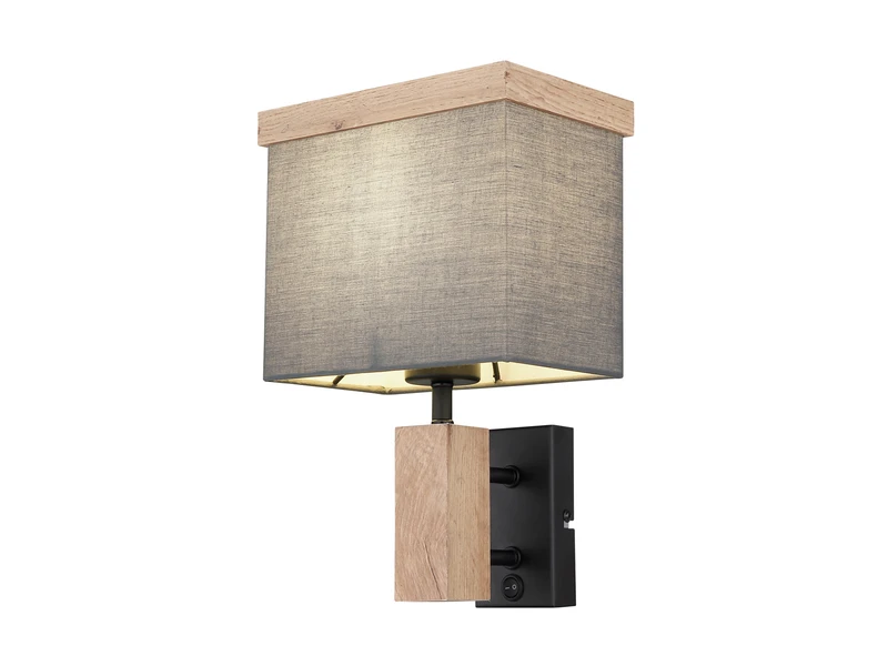 Globo Wandleuchte OSSI Mit Stoff Lampenschirm Und Holzoptik, Höhe 30cm 2 Globo Wandleuchte OSSI Mit Stoff Lampenschirm Und Holzoptik, Höhe 30cm – Bild 2