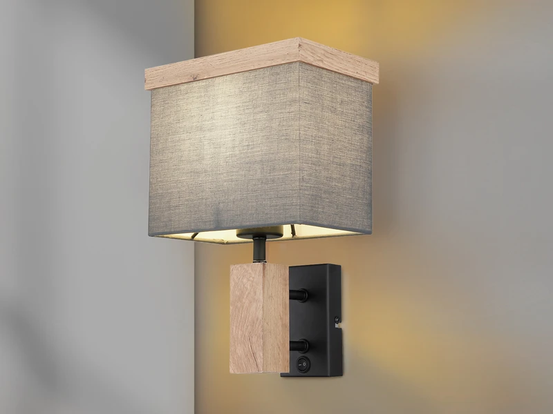 Globo Wandleuchte OSSI Mit Stoff Lampenschirm Und Holzoptik, Höhe 30cm 3 Globo Wandleuchte OSSI Mit Stoff Lampenschirm Und Holzoptik, Höhe 30cm – Bild 3