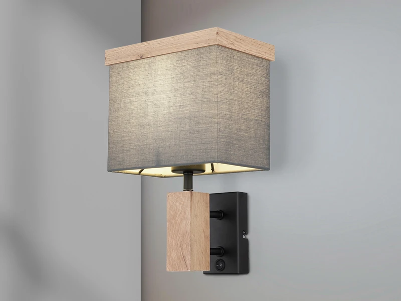Globo Wandleuchte OSSI Mit Stoff Lampenschirm Und Holzoptik, Höhe 30cm 1 Globo Wandleuchte OSSI Mit Stoff Lampenschirm Und Holzoptik, Höhe 30cm