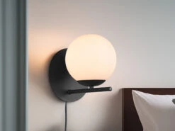 Trio Leuchten Wandleuchte PURE Schwarz Mit Glaskugel Opal Weiß Ø16cm, Flex Mit / Ohne Kabel