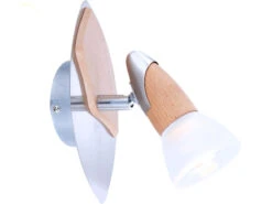 Globo Wandleuchte / Wandstrahler LORD Mit LED, Nickel Matt / Holz, Schirm Satiniert