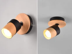 Trio Leuchten Wandstrahler ARUNI Korpus Und Lampenschirm Naturholz & Metall Schwarz 13cm