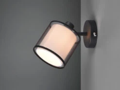 Trio Leuchten Wandstrahler BURTON Stoff 2-lagig Organza Transparent Schwarz Innen Weiß