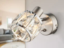 Globo Wandstrahler KRIS Mit Schalter Und Glaskristallen Silber Matt, Höhe 12,5cm